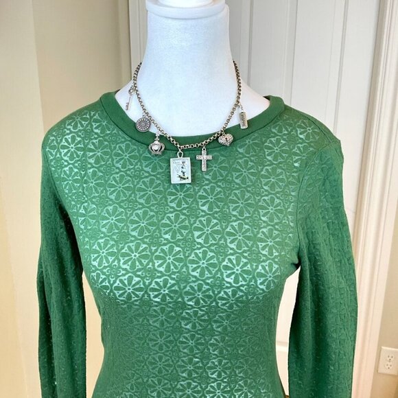 Decree T-Shirt Sheer Long Sleeve Burnout Floral Pattern Green (S) - Picture 2 of 6